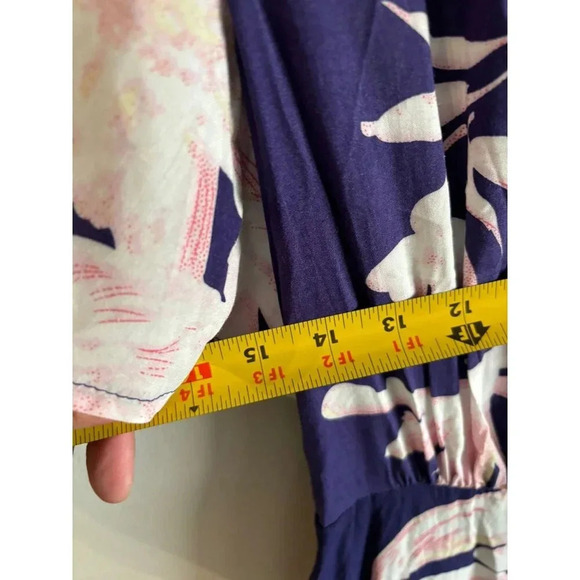 Lulus Womens Tropical Vacation Dress V-Neck Floral Wrap Flutter Sleeve Blue Sz S - Picture 10 of 14